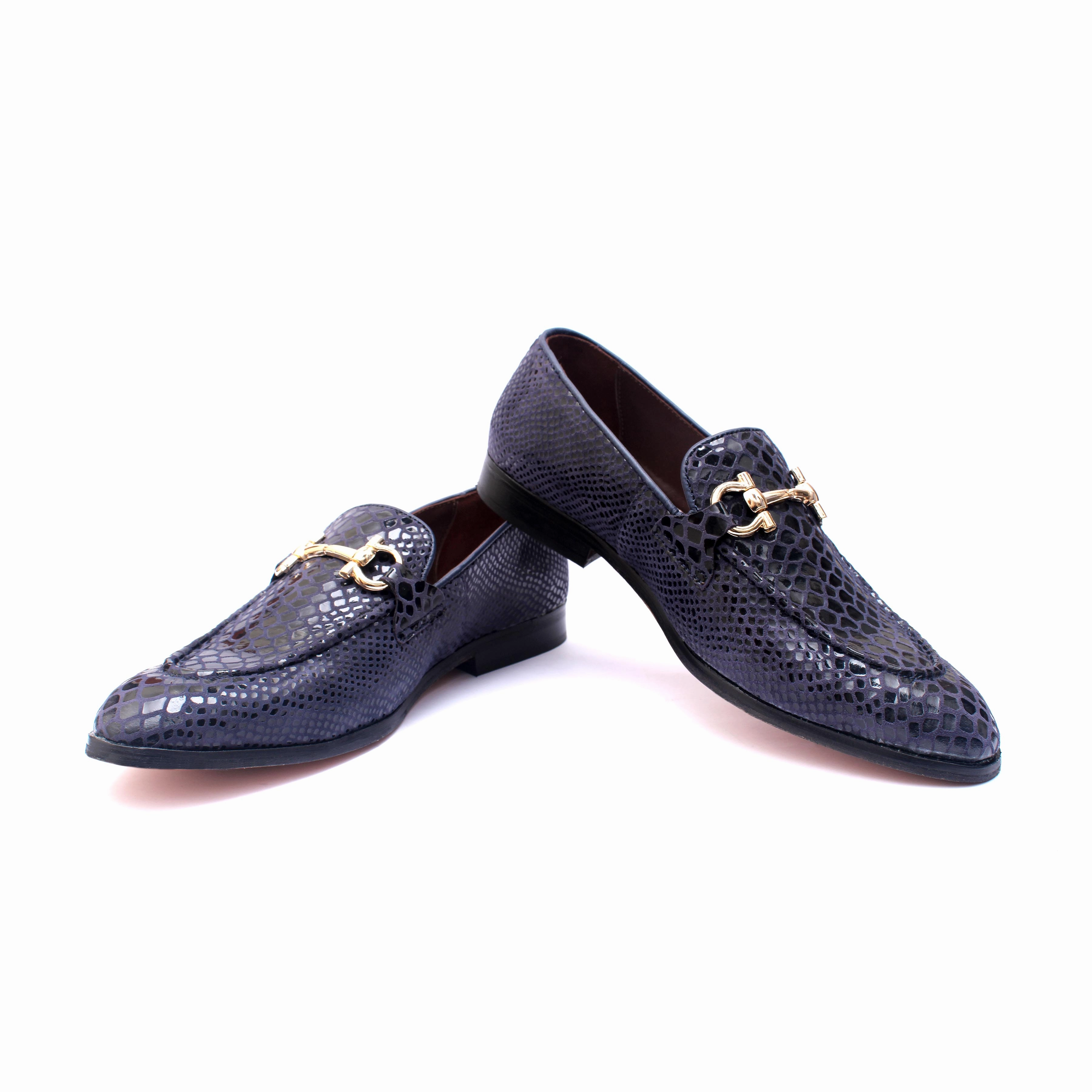 Ostrich Skin Loafers Blue Snake Print Loafers
