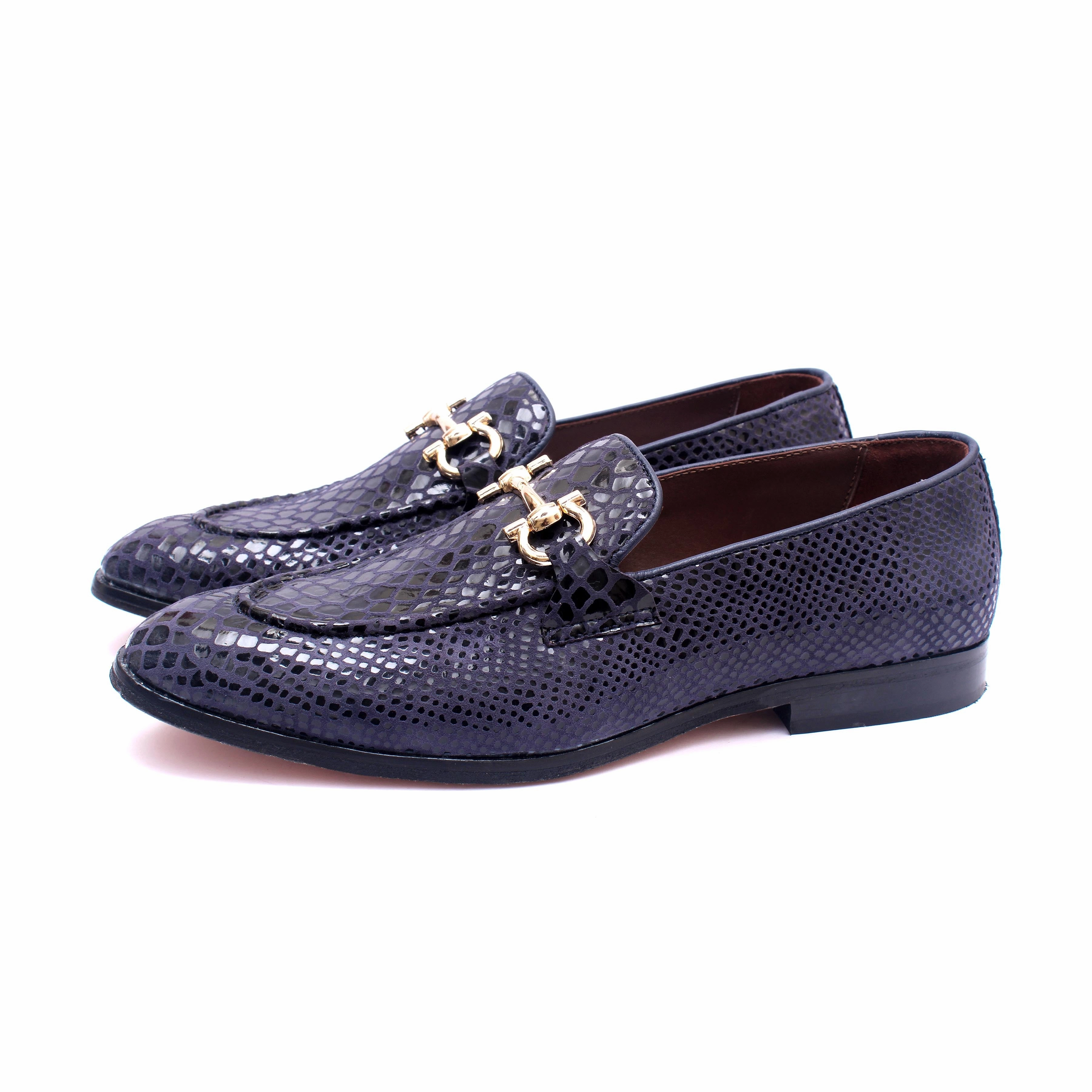 Leather Woven Loafers Blue Snake Print Loafers