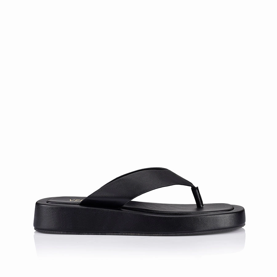 Knitted Flip Flops Bouncer II Flatform Thongs - Black Smooth