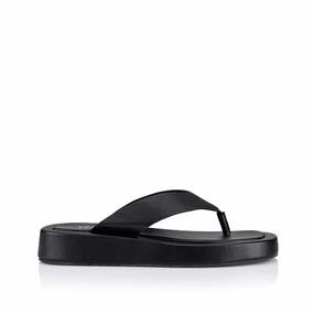 Bouncer II Flatform Thongs - Black Smooth Teva Leather Flip Flops