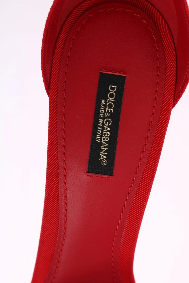 Leather Huarache Sandals Red Cotton Leather Heels Pumps