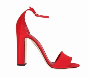 Red Cotton Leather Heels Pumps Wrap Up Sandals