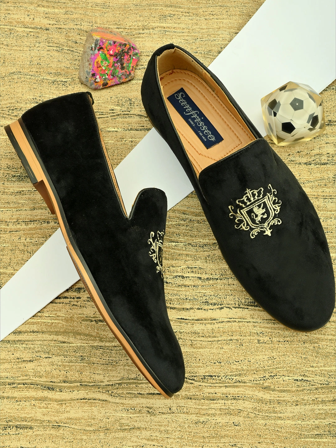Penny Loafers Shoes Empire Black Embroidered Loafers