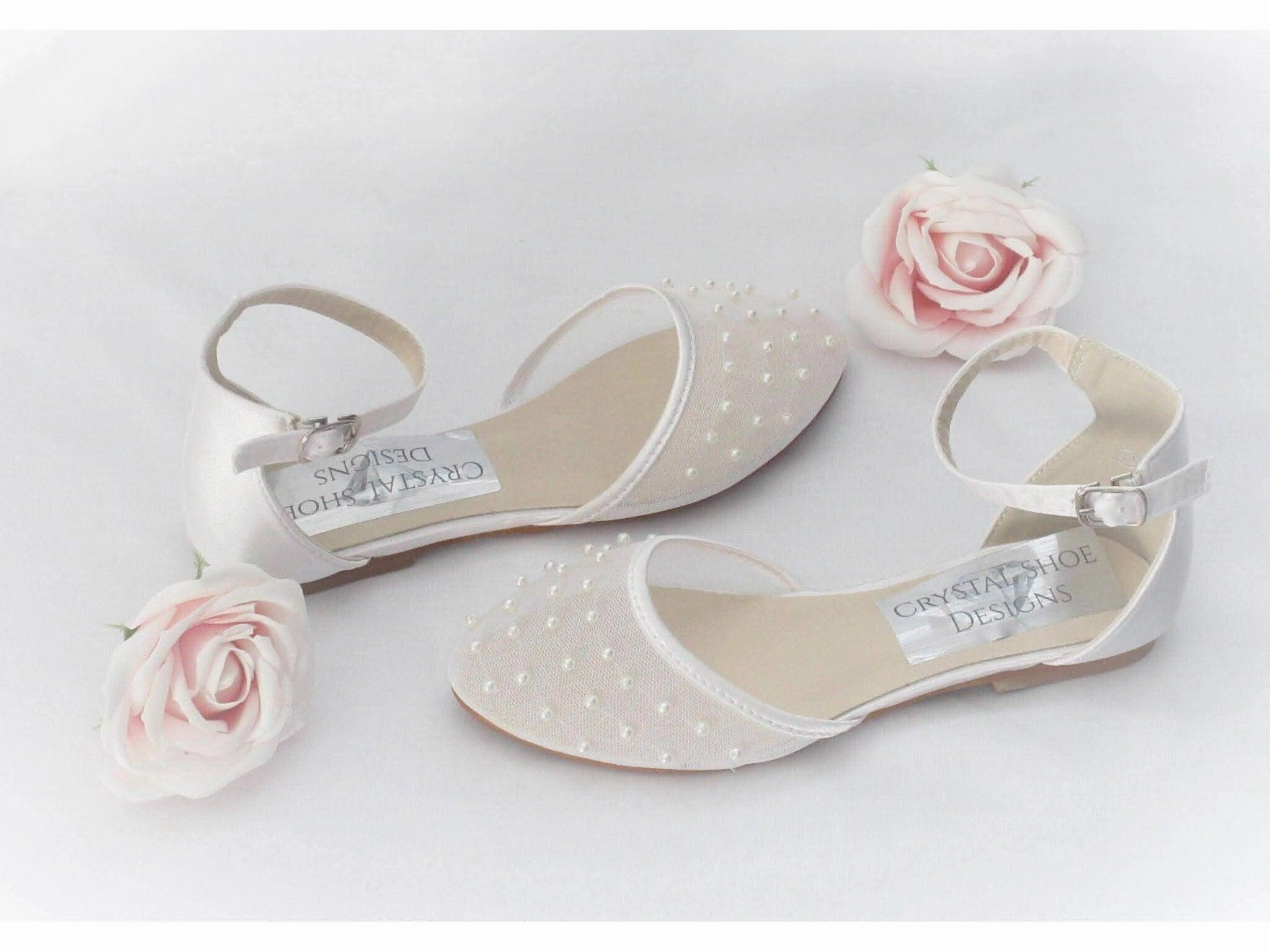 Mary Jane Flat Dress Shoes Bridesmaid, Flower Girl, Communion White Ivory Shoes, Girls Party Shoes.