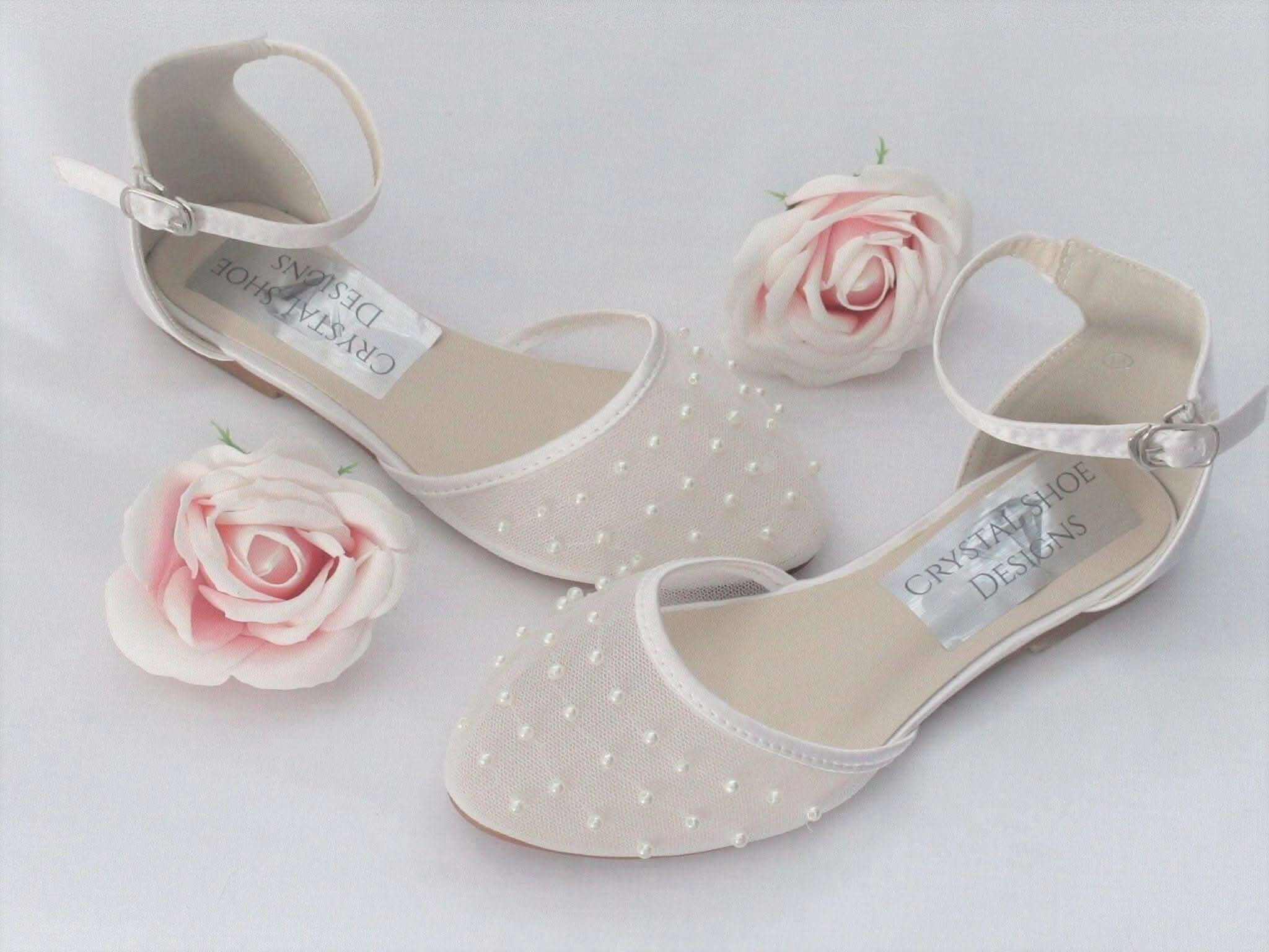 Bridesmaid, Flower Girl, Communion White Ivory Shoes, Girls Party Shoes. Union Flat Shoe