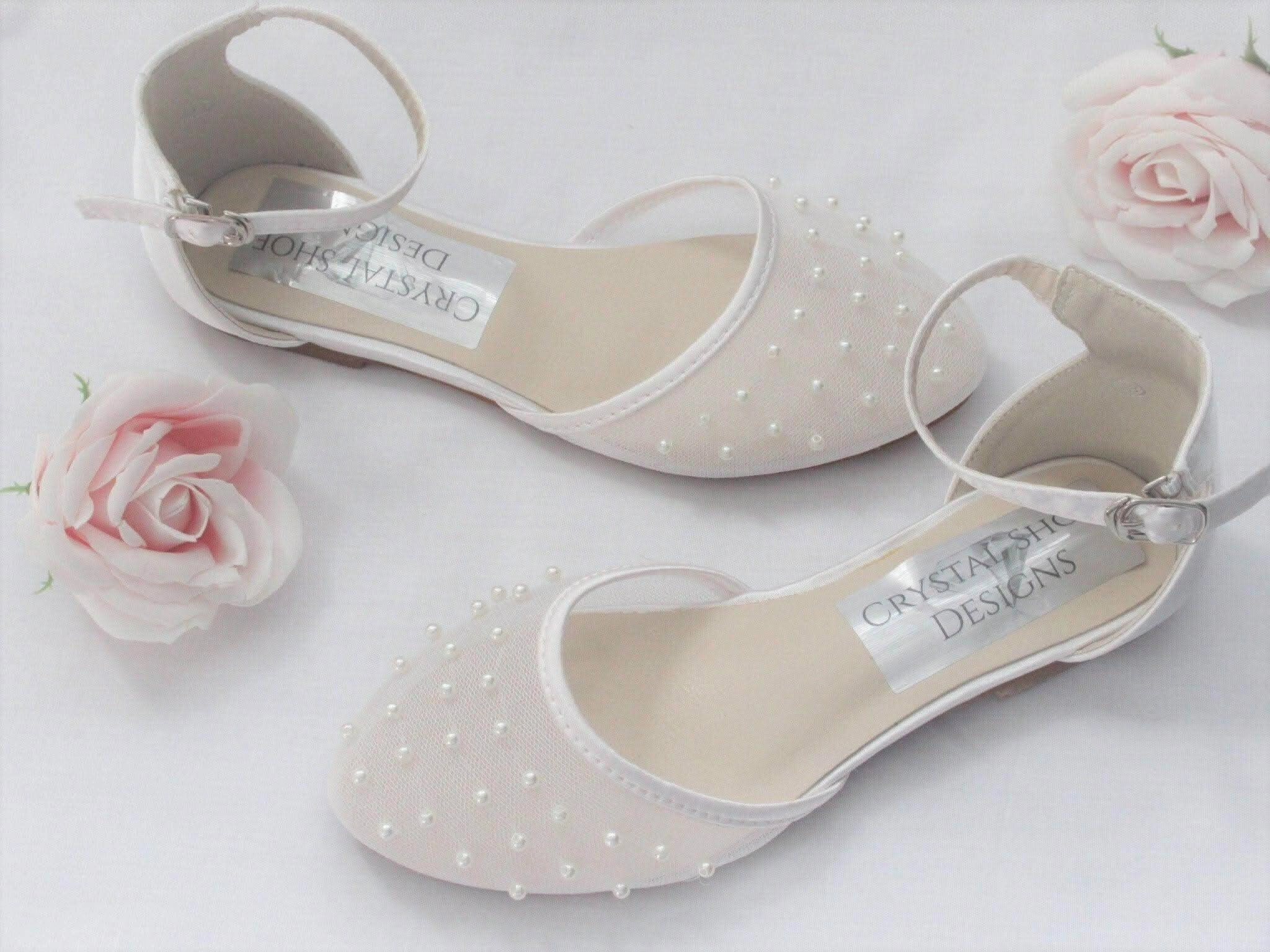 Bridesmaid, Flower Girl, Communion White Ivory Shoes, Girls Party Shoes. Flat Shoes Deadlift