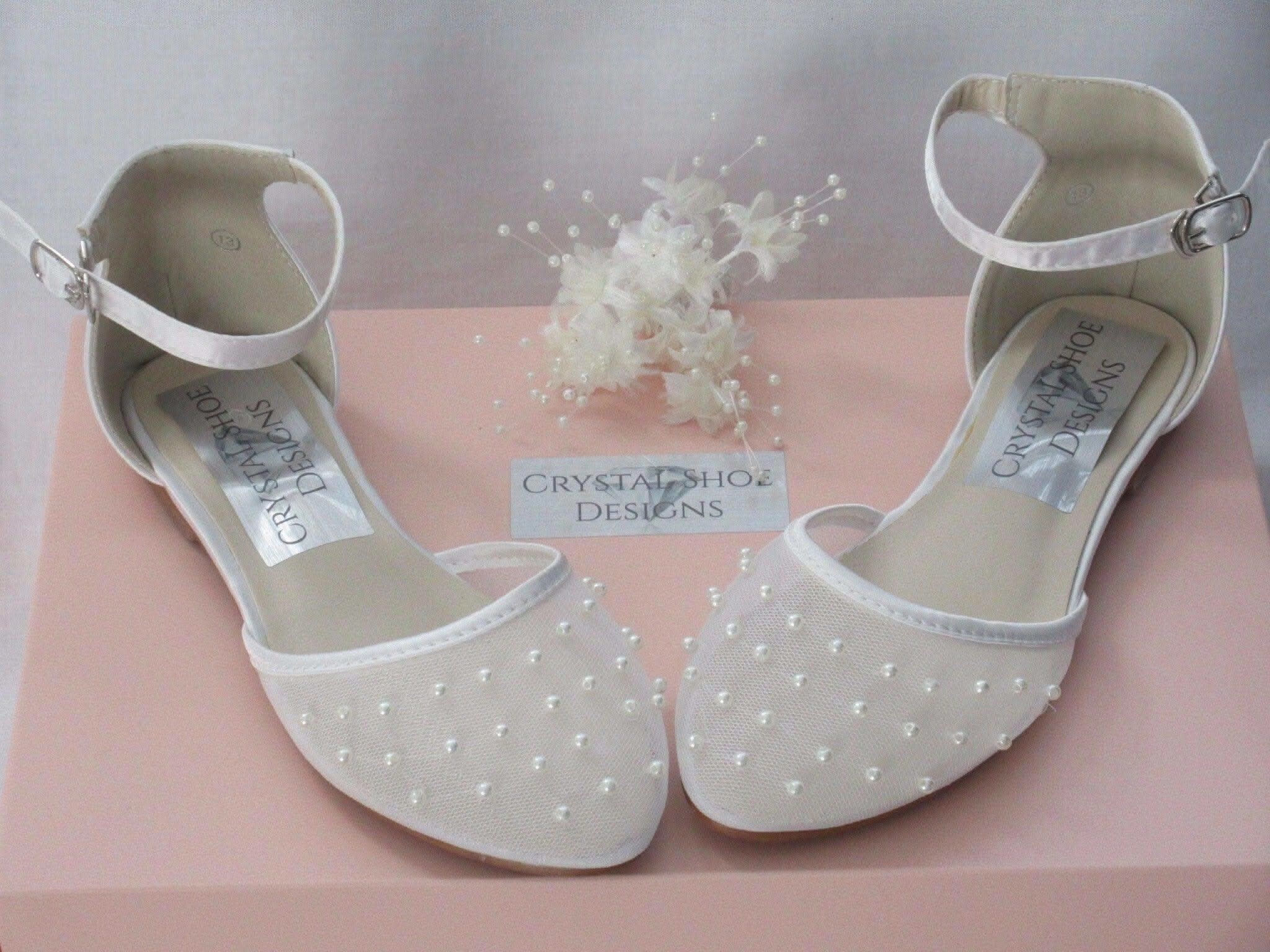 Bridesmaid, Flower Girl, Communion White Ivory Shoes, Girls Party Shoes. Knit Shoes Flats