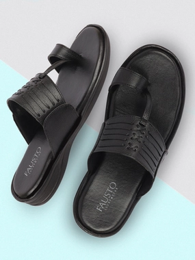 Size 15 House Slippers Men Black Daily Indoor Outdoor Comfort Stitched Design Kolhapuri Toe Ring Slip On Slipper