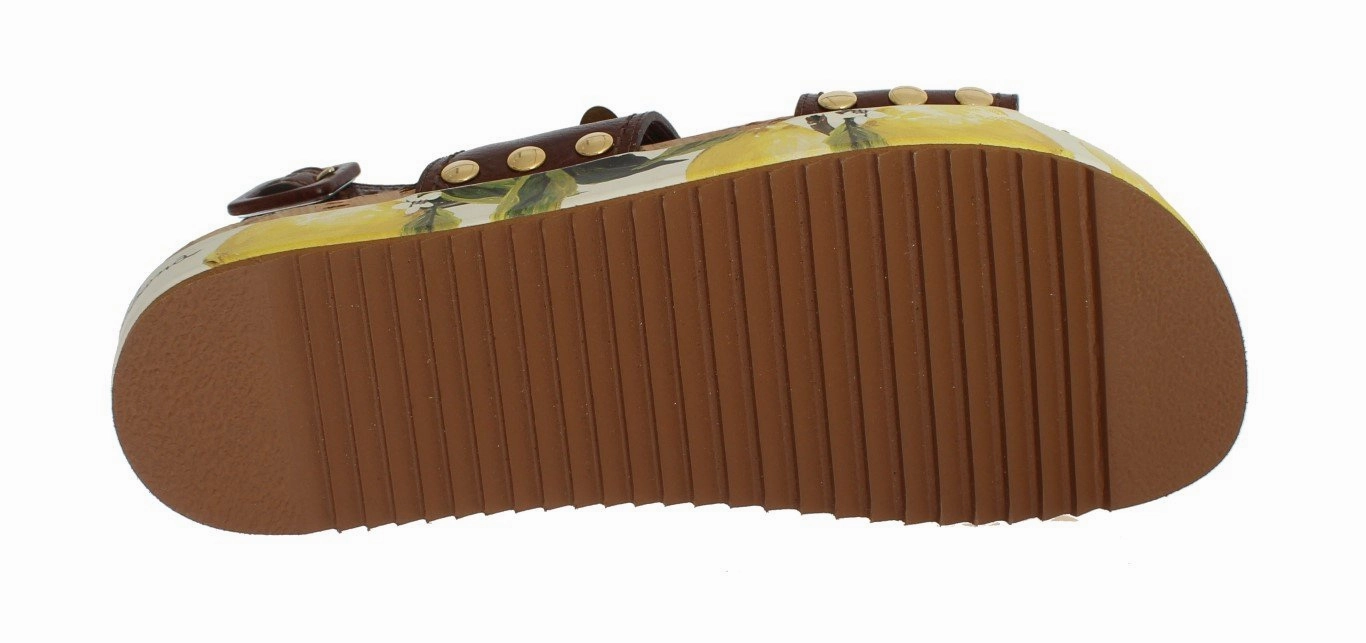 Brown Leather Lemon Crystal Sandals Straw Sandals