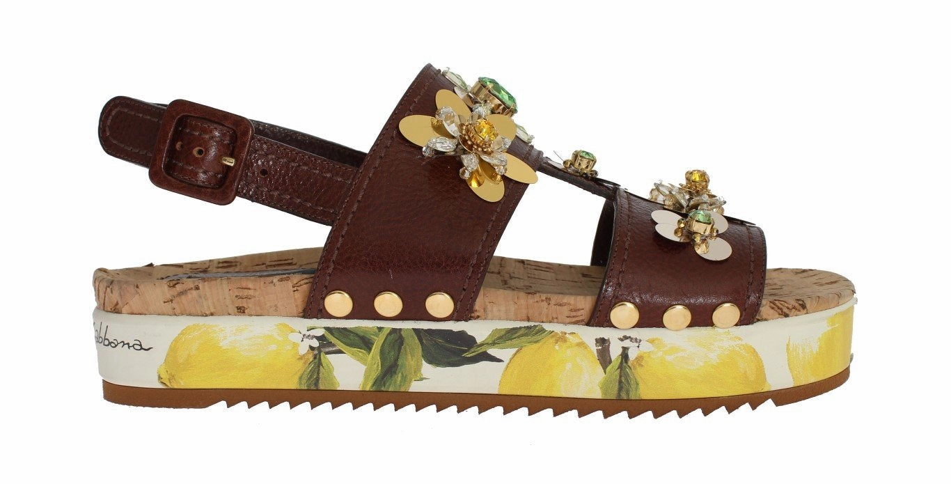 Jamaica Montego Bay Sandals Brown Leather Lemon Crystal Sandals