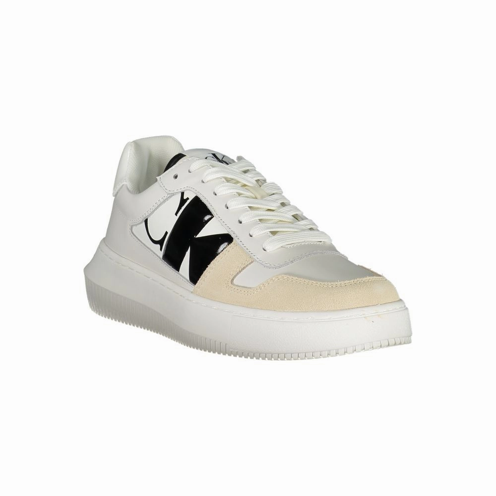 Calvin Klein Elegant White Lace-Up Sneakers with Contrast Detail Usa Flag Sneakers