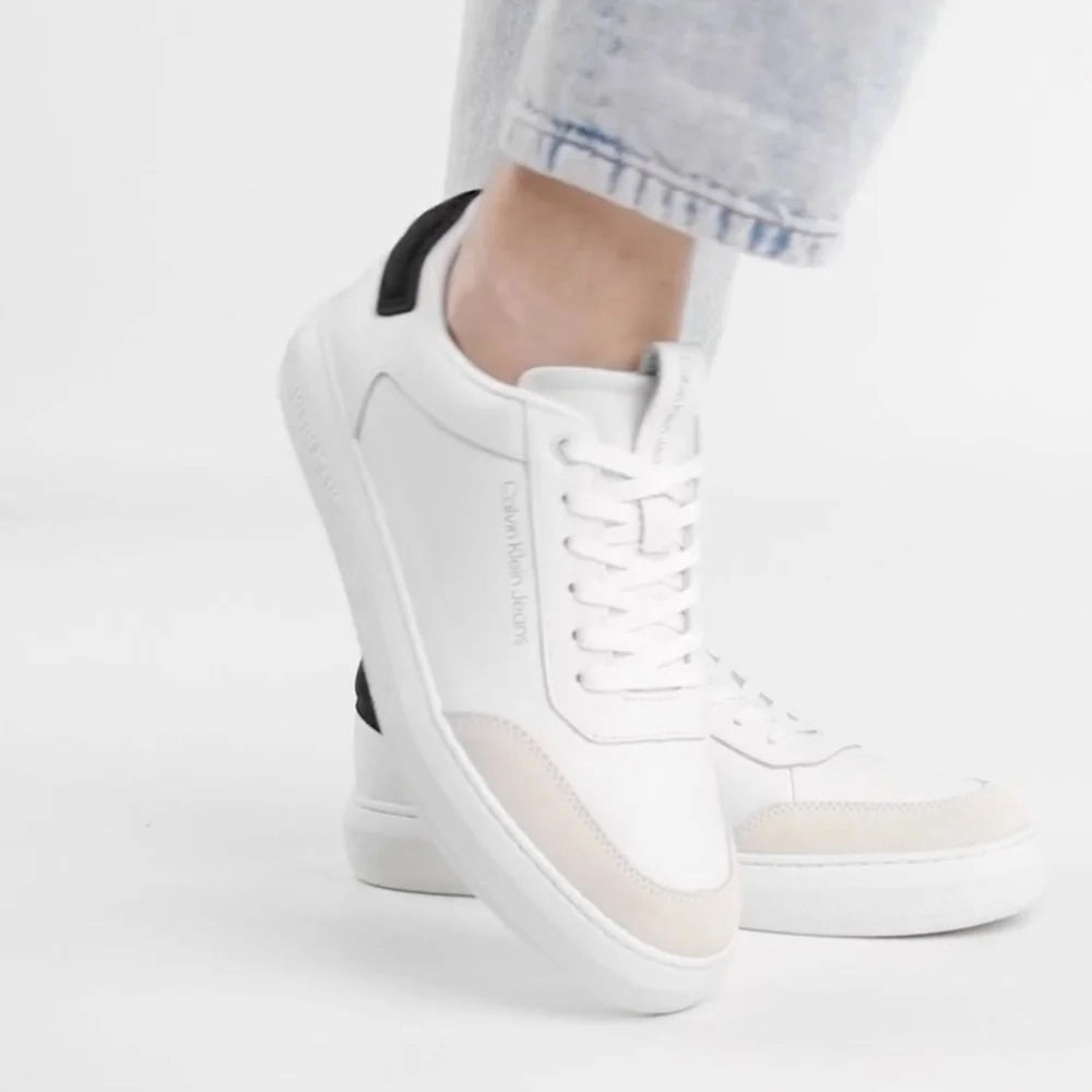 Calvin Klein Jeans Casual Cupsole High-Low Freq Trainer YM0YM00670-WHTBLK Leather Platform Casual Shoes