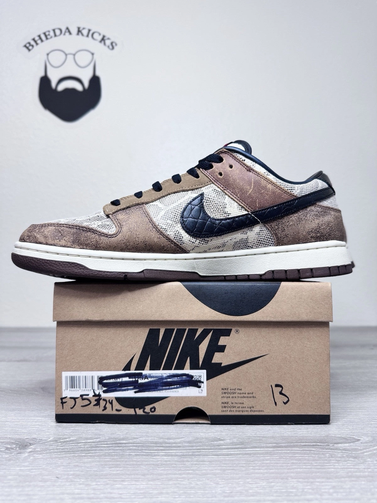 Asics Running Shoes Logo Size 13 - Nike Dunk Low Premium Co.jp Brown Snakeskin Fj5434-120 Preowned