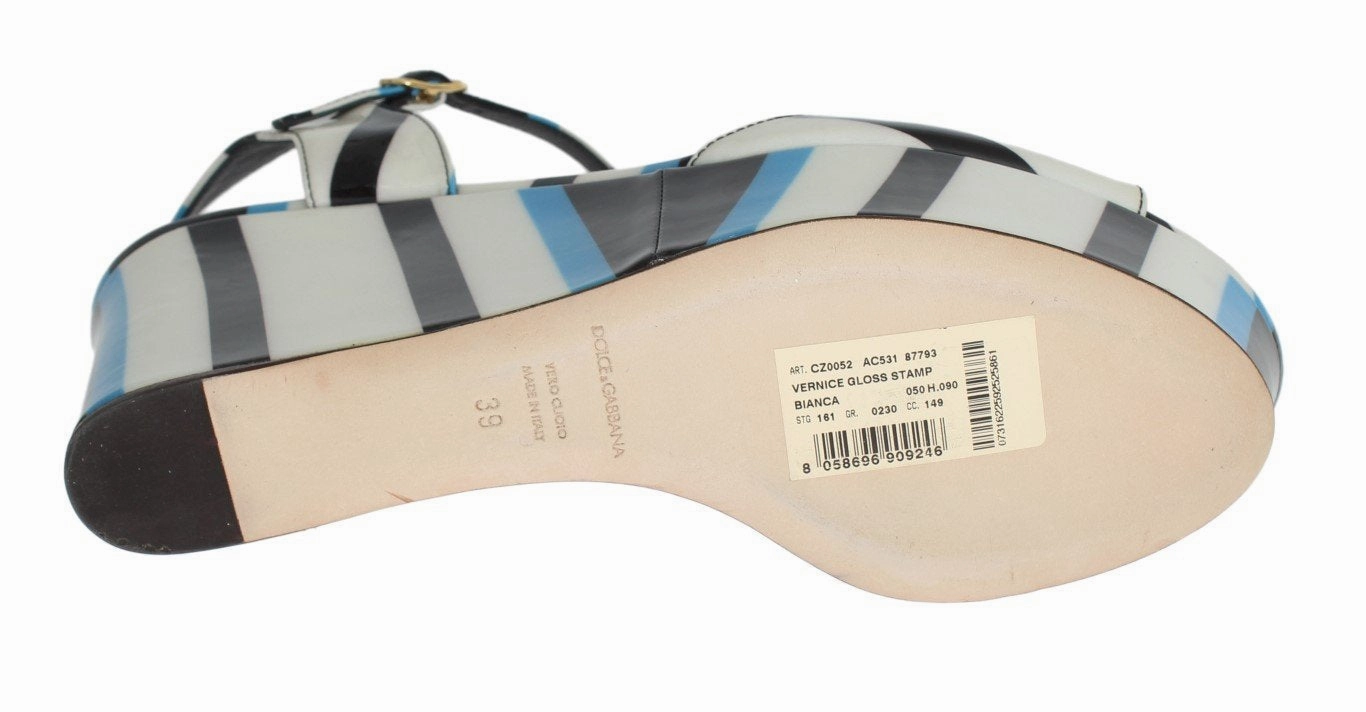 Blue Striped Leather Wedges Sandals Dr Marten Sandals