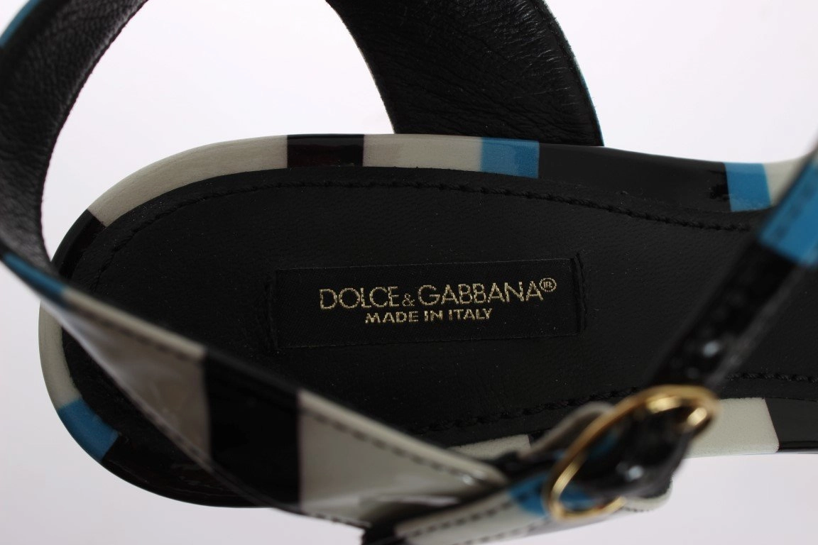 Kira Sandals Blue Striped Leather Wedges Sandals