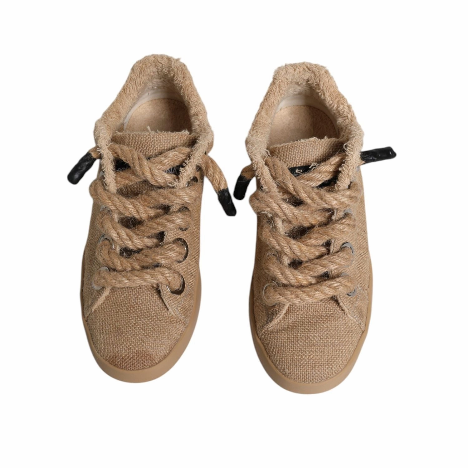 Dolce & Gabbana Brown Jute Fabric Low Top Men Sneakers Shoes Cute Casual Sneakers