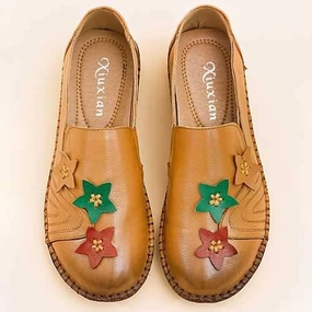 Casual Soft Star Flat Leather Loafers For Women Earth Flat Shoes