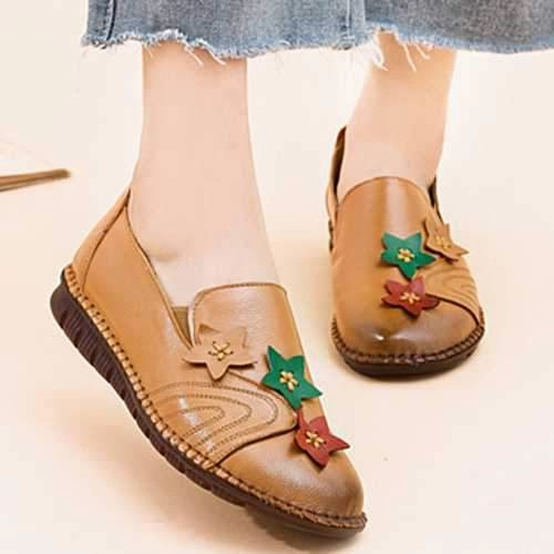 Casual Soft Star Flat Leather Loafers For Women Flat Shoes Triset