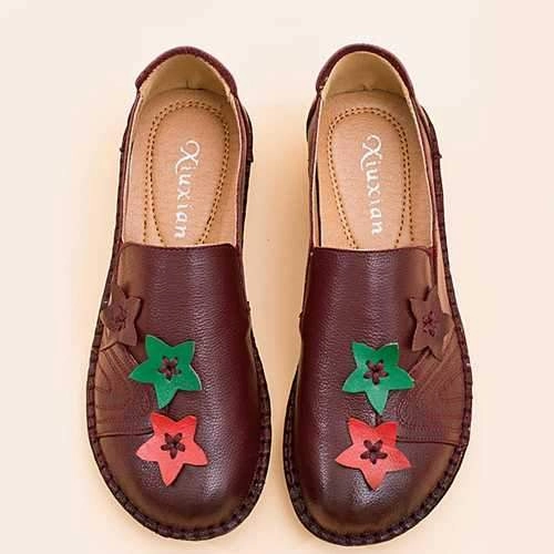 Insole For Flat Feet Casual Soft Star Flat Leather Loafers For Women
