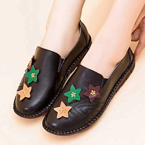 Casual Soft Star Flat Leather Loafers For Women Shein Shoes Flats