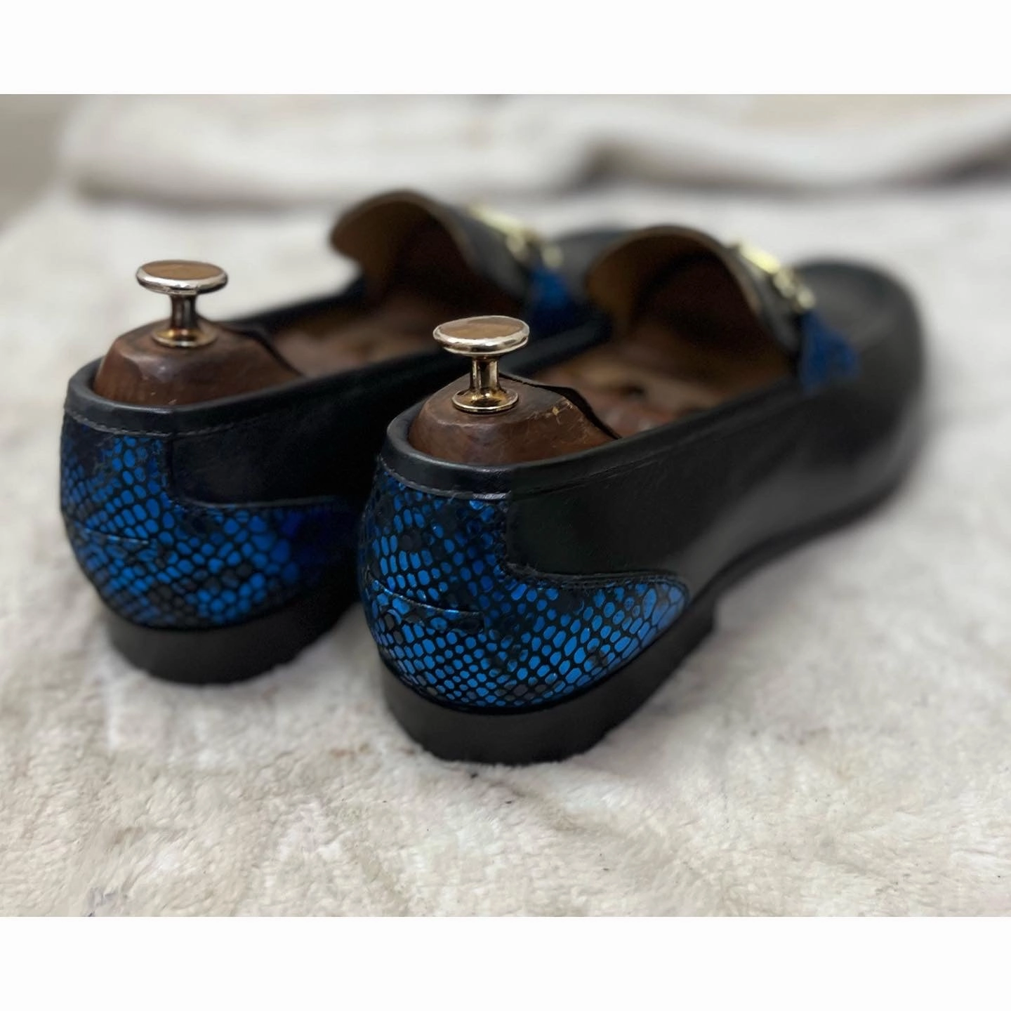 Horsebit Loafers Blue Foil Loafers With Slacks