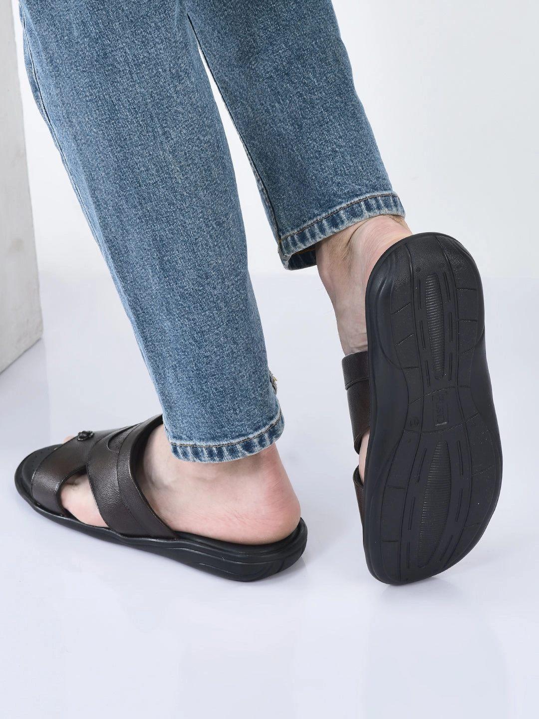 FAUSTO Men Brown Open Toe Broad Feet Slipper With Memory Cushion|Comfortable Gents Slipper|Sandals For Kurta Tazzle Slippers