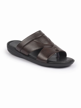 FAUSTO Men Brown Open Toe Broad Feet Slipper With Memory Cushion|Comfortable Gents Slipper|Sandals For Kurta Macy's Slippers