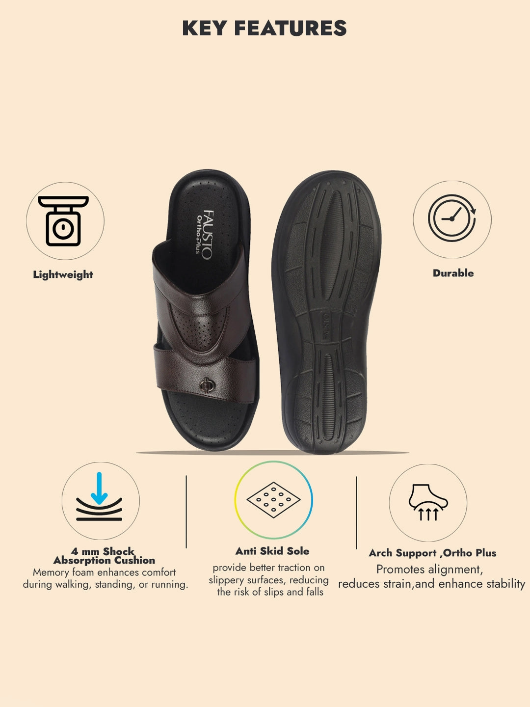 FAUSTO Men Brown Open Toe Broad Feet Slipper With Memory Cushion|Comfortable Gents Slipper|Sandals For Kurta Zelda Slippers