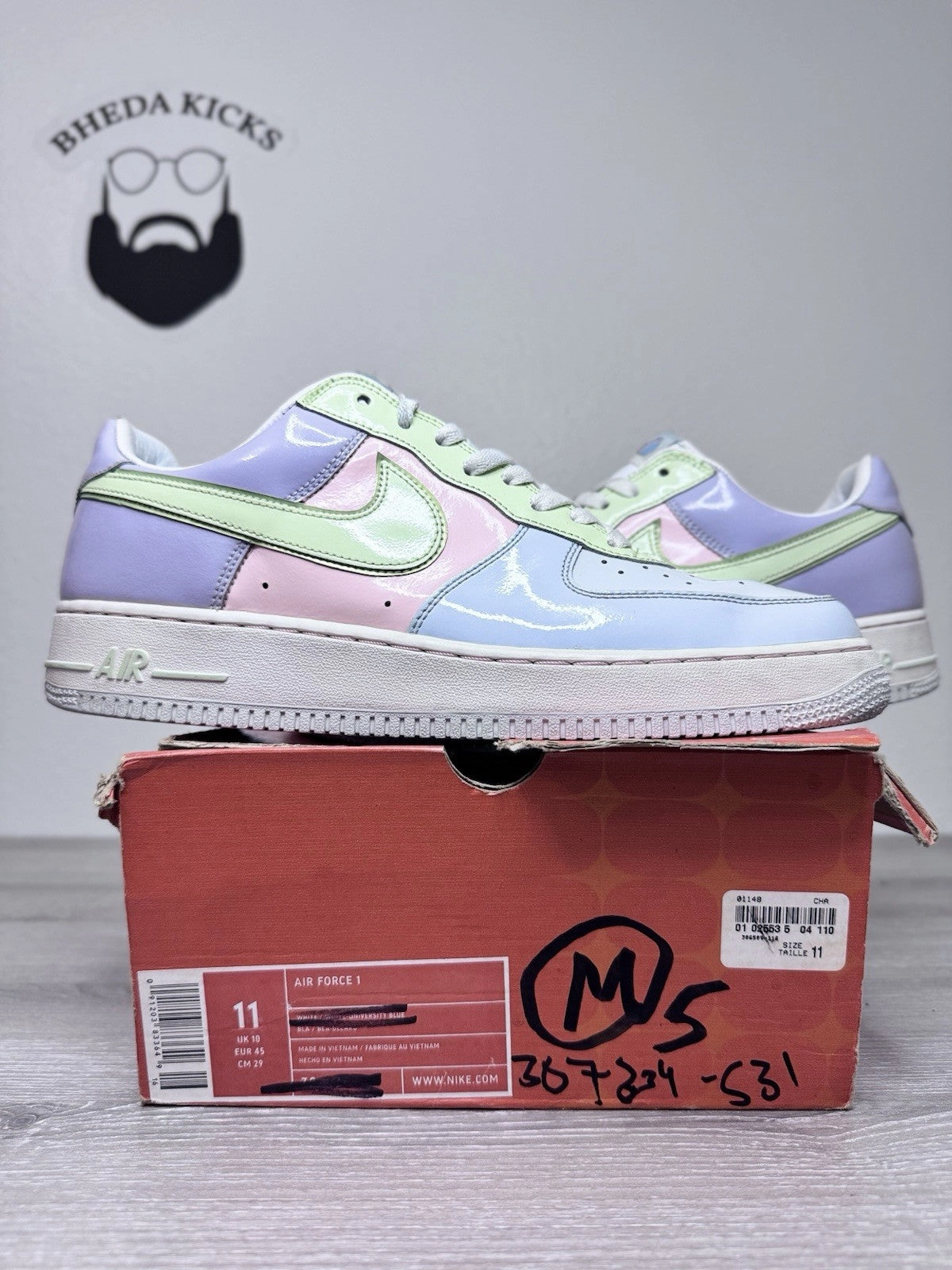 Size 11 - Nike Air Force 1 Authentic Easter Egg 2005 307334-531 Preowned Lightweight Asics Running Shoes