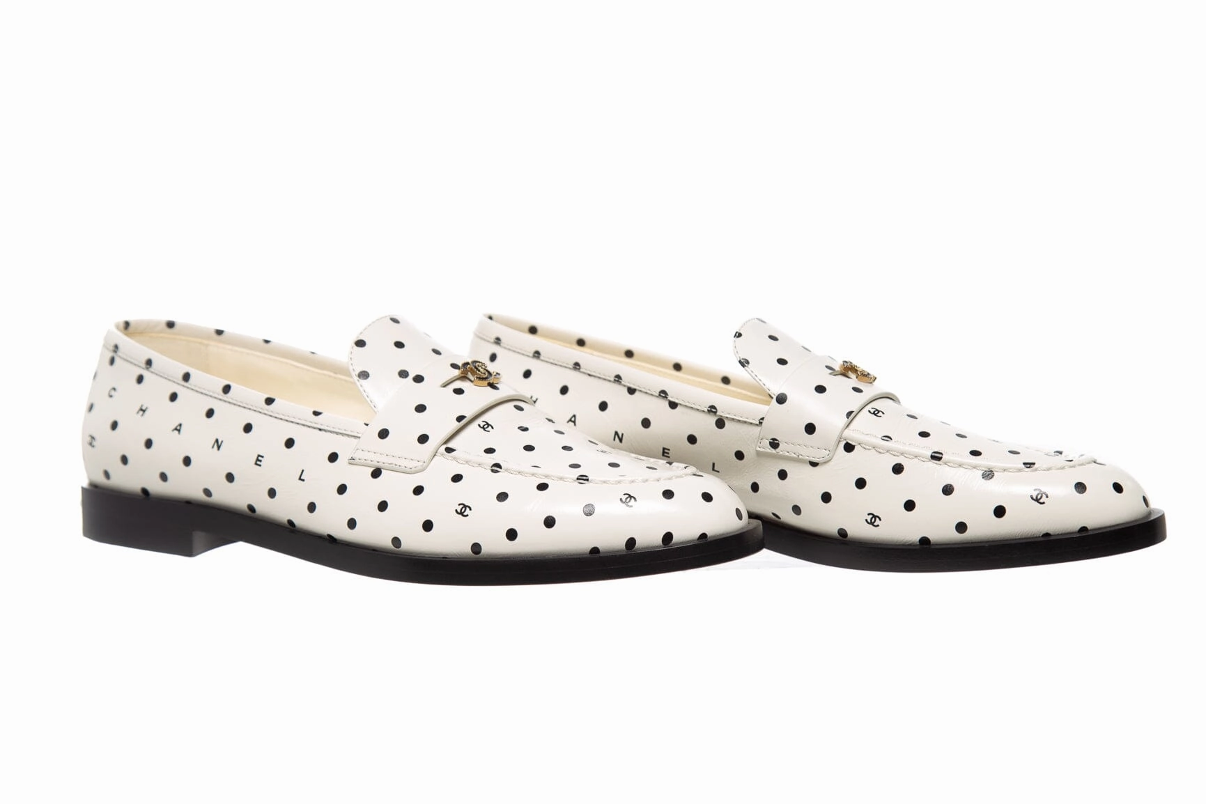 All Loafers Chanel White And Black Polka Dot and Interlocking CC Logo Loafers SZ 39