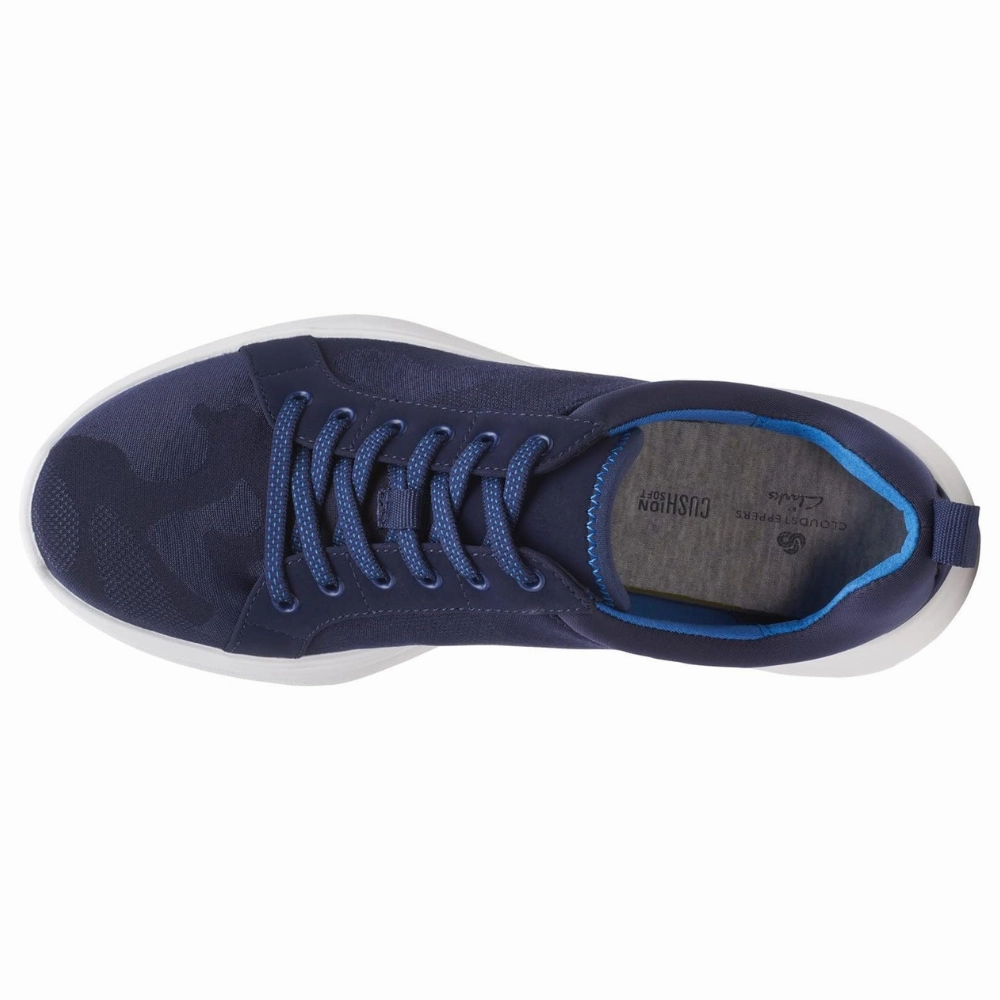 Clarks Ezera Lace Dark Navy Knit Sneaker (Women's) Casual Street Shoes