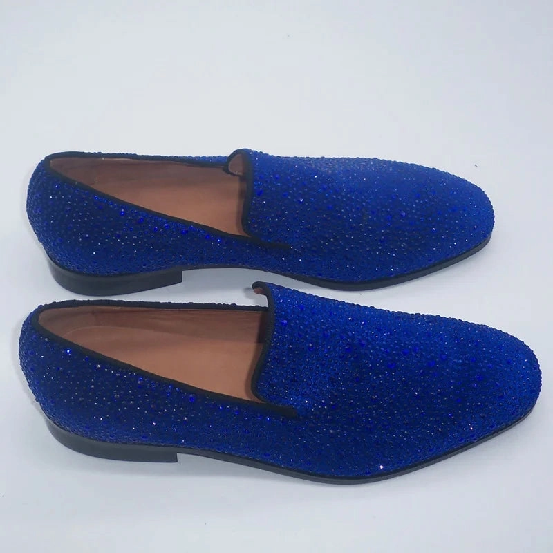Ariat Loafers LOUBUTEN Royal Blue Full Rhinestone Loafers Luxury Party And Wedding Shoes Men Crystal Shoes Slip On Flats Dress Shoes
