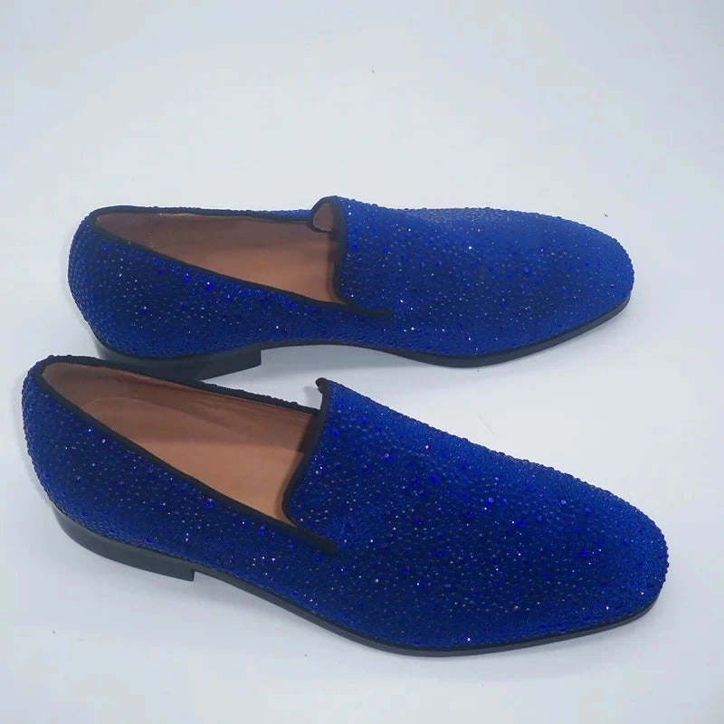 Loafers Bloomingdales LOUBUTEN Royal Blue Full Rhinestone Loafers Luxury Party And Wedding Shoes Men Crystal Shoes Slip On Flats Dress Shoes