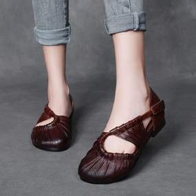 Closed Toe Pleated Flat Sandals Comfortable Dress Shoes Flats