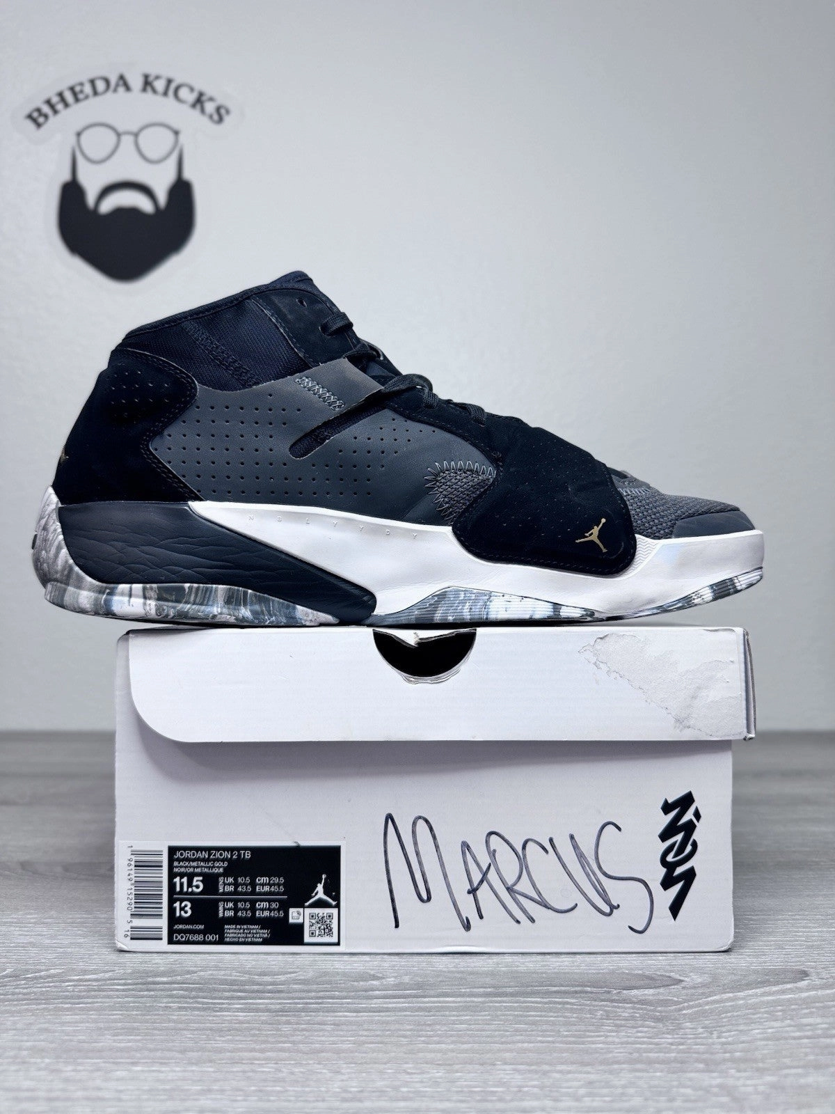 Size 11.5 - Nike Jordan Zion 2 TB 'Black Metallic Gold' DQ7688-001 Preowned Asics Forefoot Running Shoes