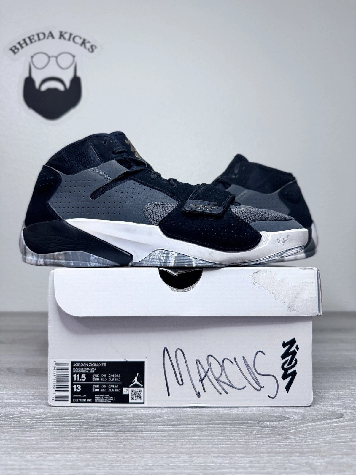 Size 11.5 - Nike Jordan Zion 2 TB 'Black Metallic Gold' DQ7688-001 Preowned Asics Gel Dedicate 7 Tennis Shoe