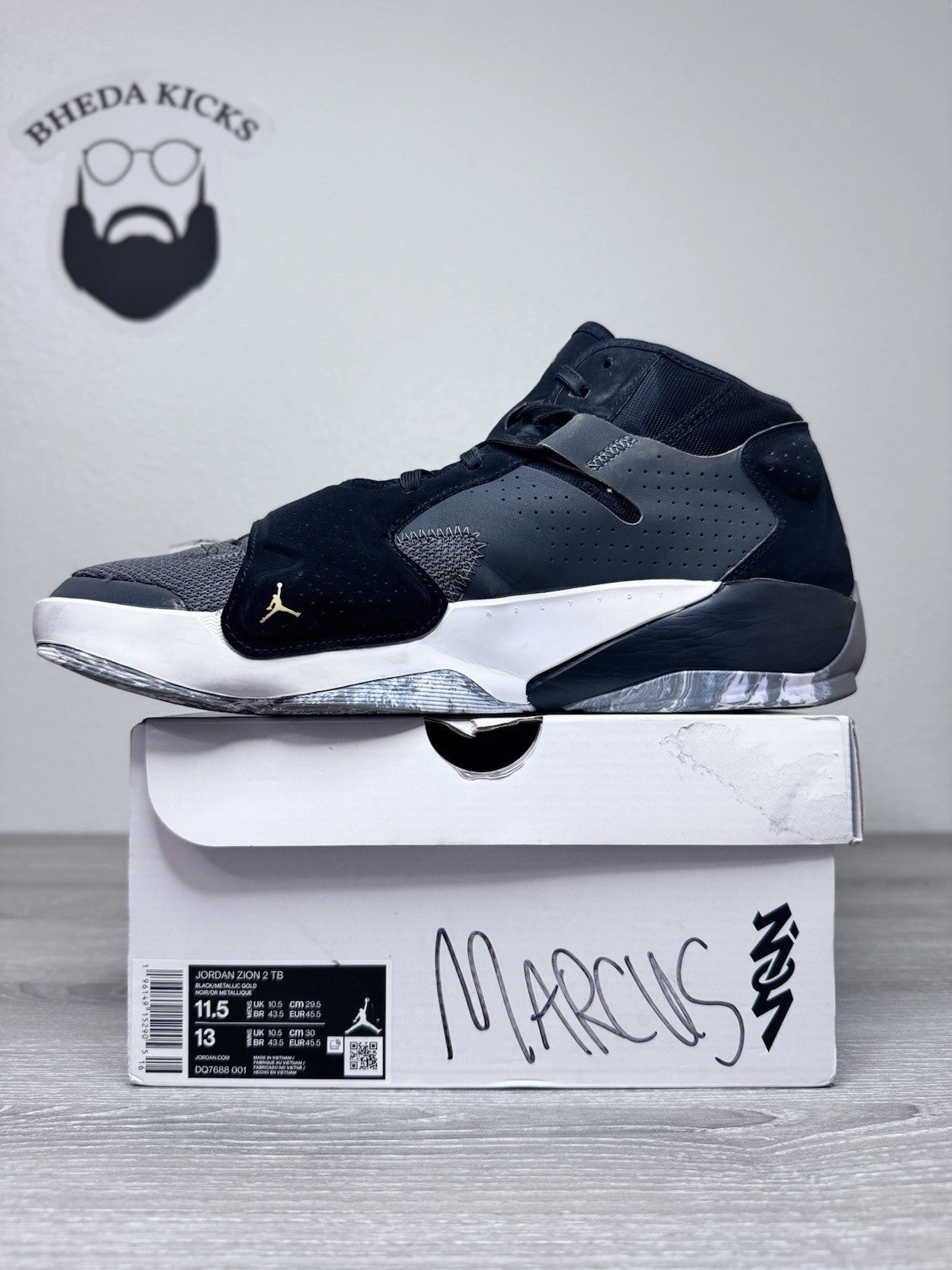 Size 11.5 - Nike Jordan Zion 2 TB 'Black Metallic Gold' DQ7688-001 Preowned Asics 2015 Running Shoes