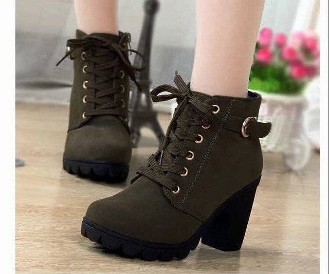 Casual Shoes For Office Use Promotion Fashion Women Platform Heels Thick Heels Shoes Lady Pumps PU Leather Boots Women High Heel Ankle Boots Shoes for Women