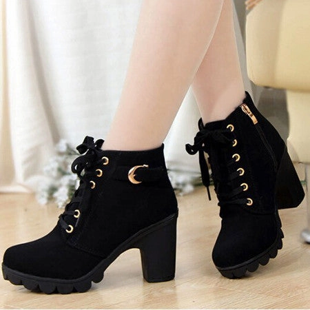 Best Casual Shoes For Wide Feet Promotion Fashion Women Platform Heels Thick Heels Shoes Lady Pumps PU Leather Boots Women High Heel Ankle Boots Shoes for Women