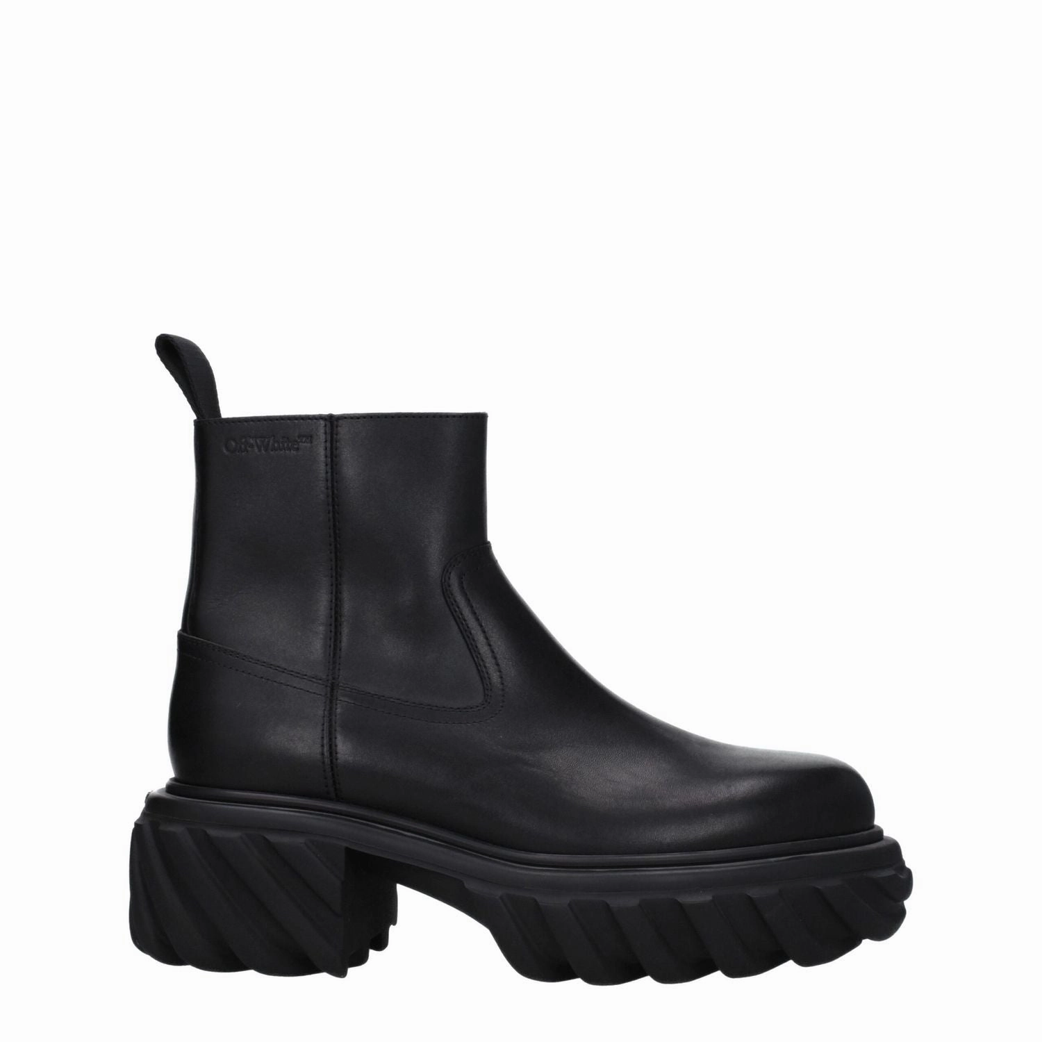 Off-White Black Leather Ankle Boots Casual Pants Shoes