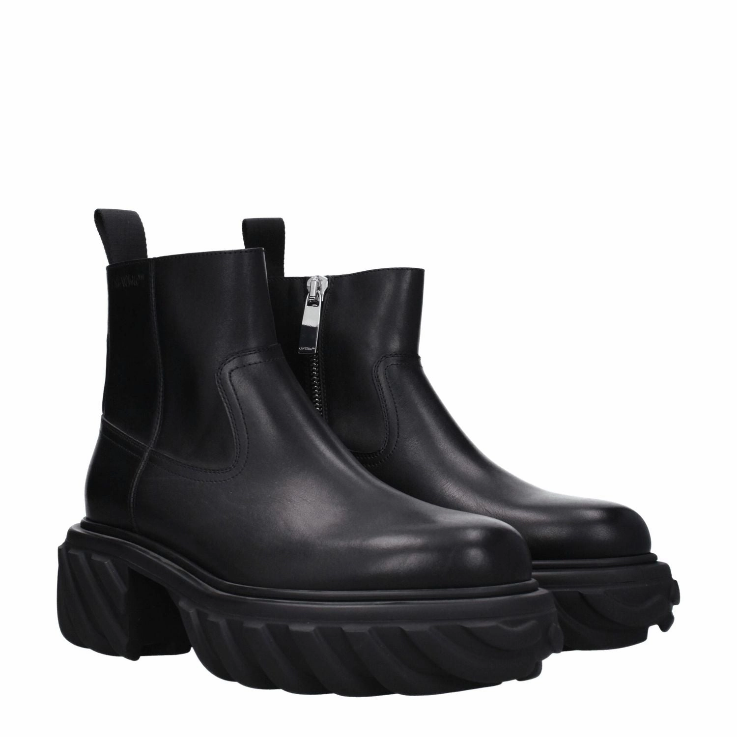 Famous Footwear Casual Shoes Off-White Black Leather Ankle Boots
