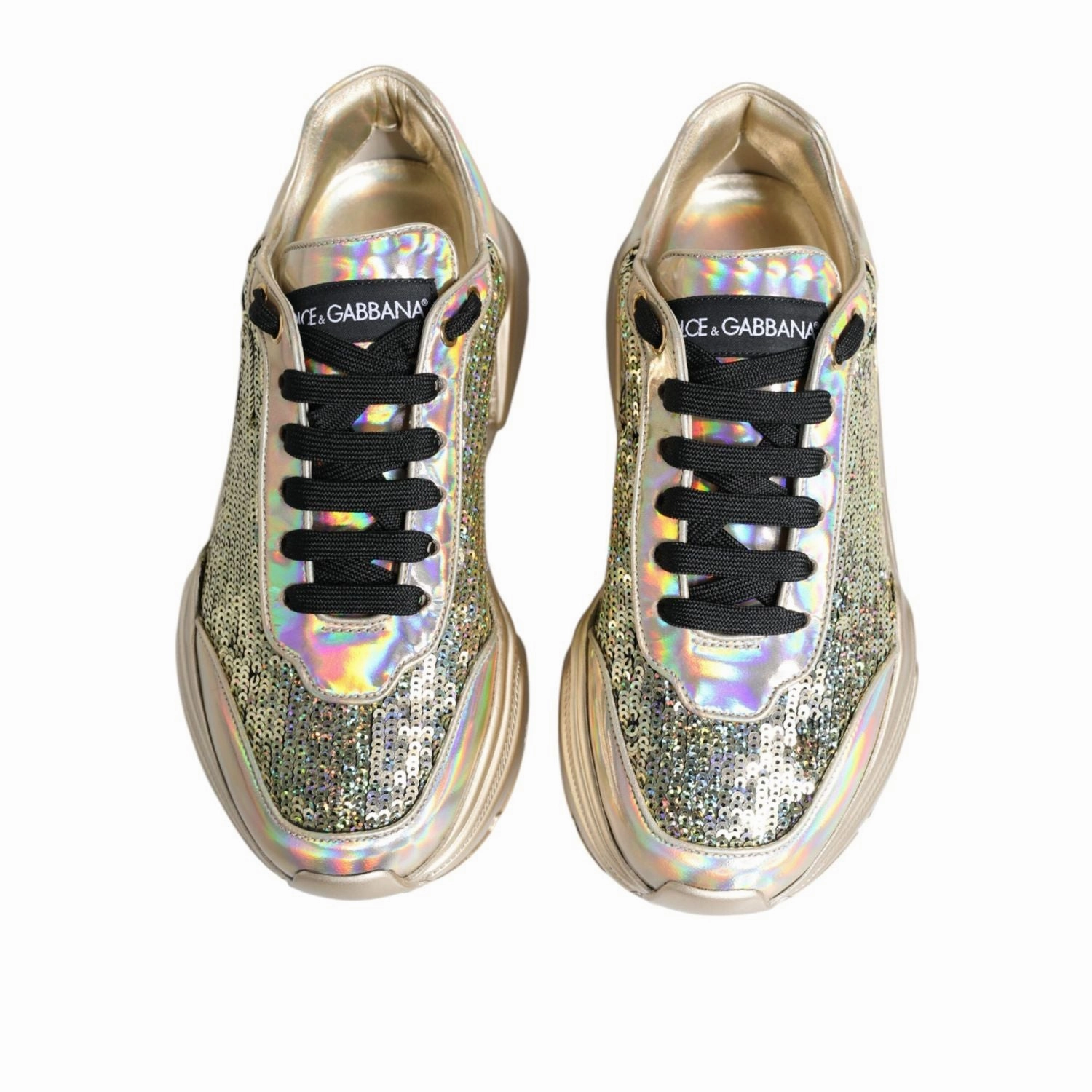 Sparkly Shoes Sneakers Dolce & Gabbana Gold Sequin Iridiscent Daymaster Sneakers Shoes