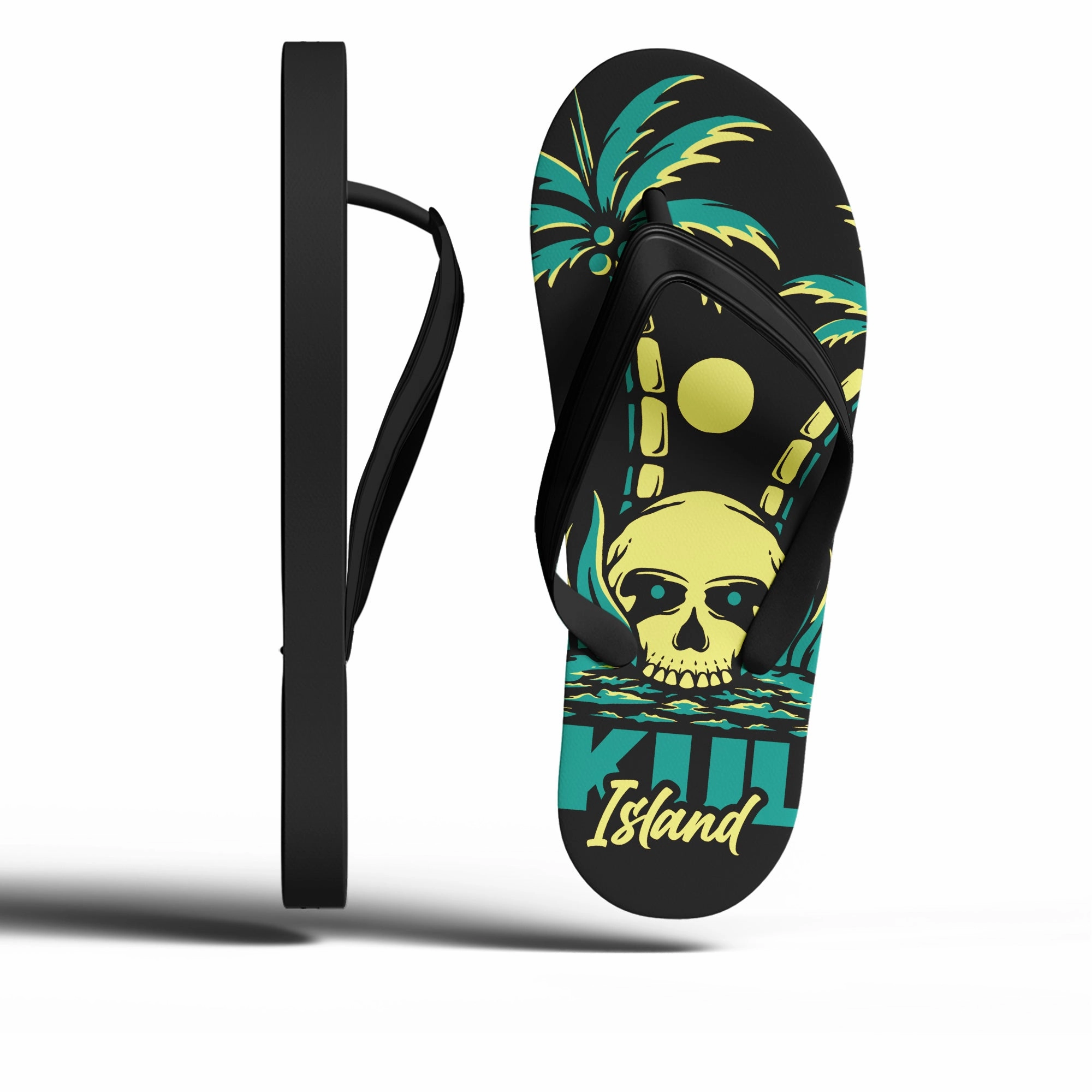 Toponepod Skull Sea beach Flip Flops | Tropical Pirate Beach Sandals with Palm Trees & Sunset Skull Art | FN058-25023046-1 Flip Flops For Sale Cheap