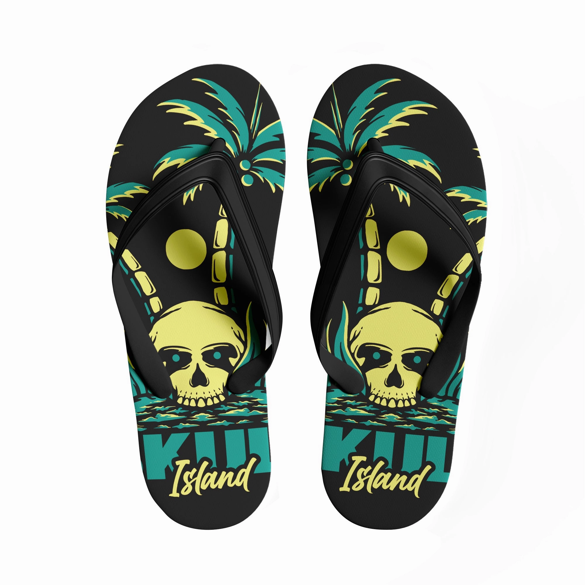 Flip Flops With Arch Support For Flat Feet Toponepod Skull Sea beach Flip Flops | Tropical Pirate Beach Sandals with Palm Trees & Sunset Skull Art | FN058-25023046-1