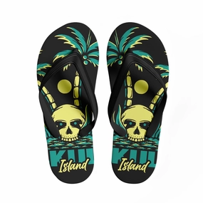 Toponepod Skull Sea beach Flip Flops | Tropical Pirate Beach Sandals with Palm Trees & Sunset Skull Art | FN058-25023046-1 Disinfect Flip Flops