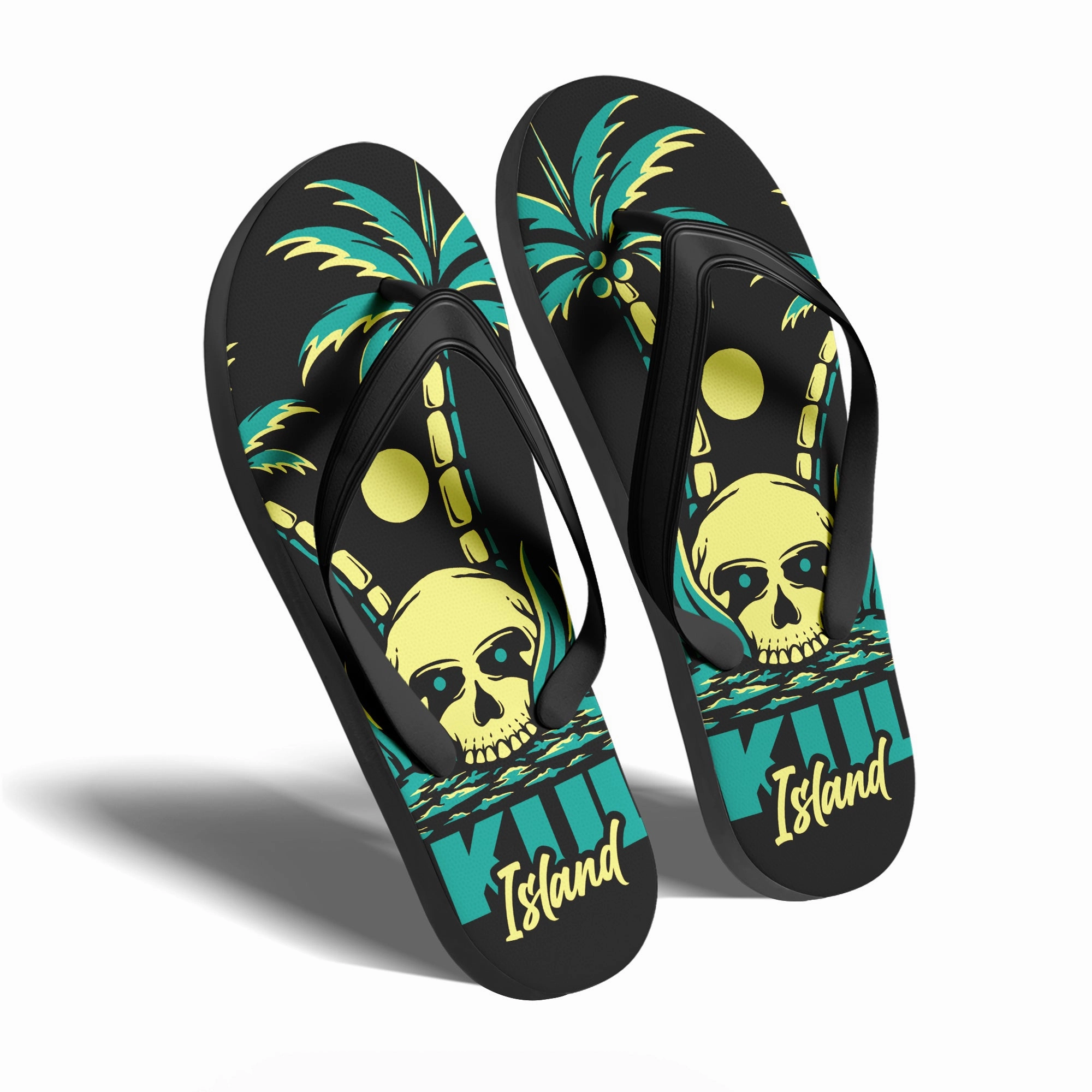 Toponepod Skull Sea beach Flip Flops | Tropical Pirate Beach Sandals with Palm Trees & Sunset Skull Art | FN058-25023046-1 Flip Flops New Design