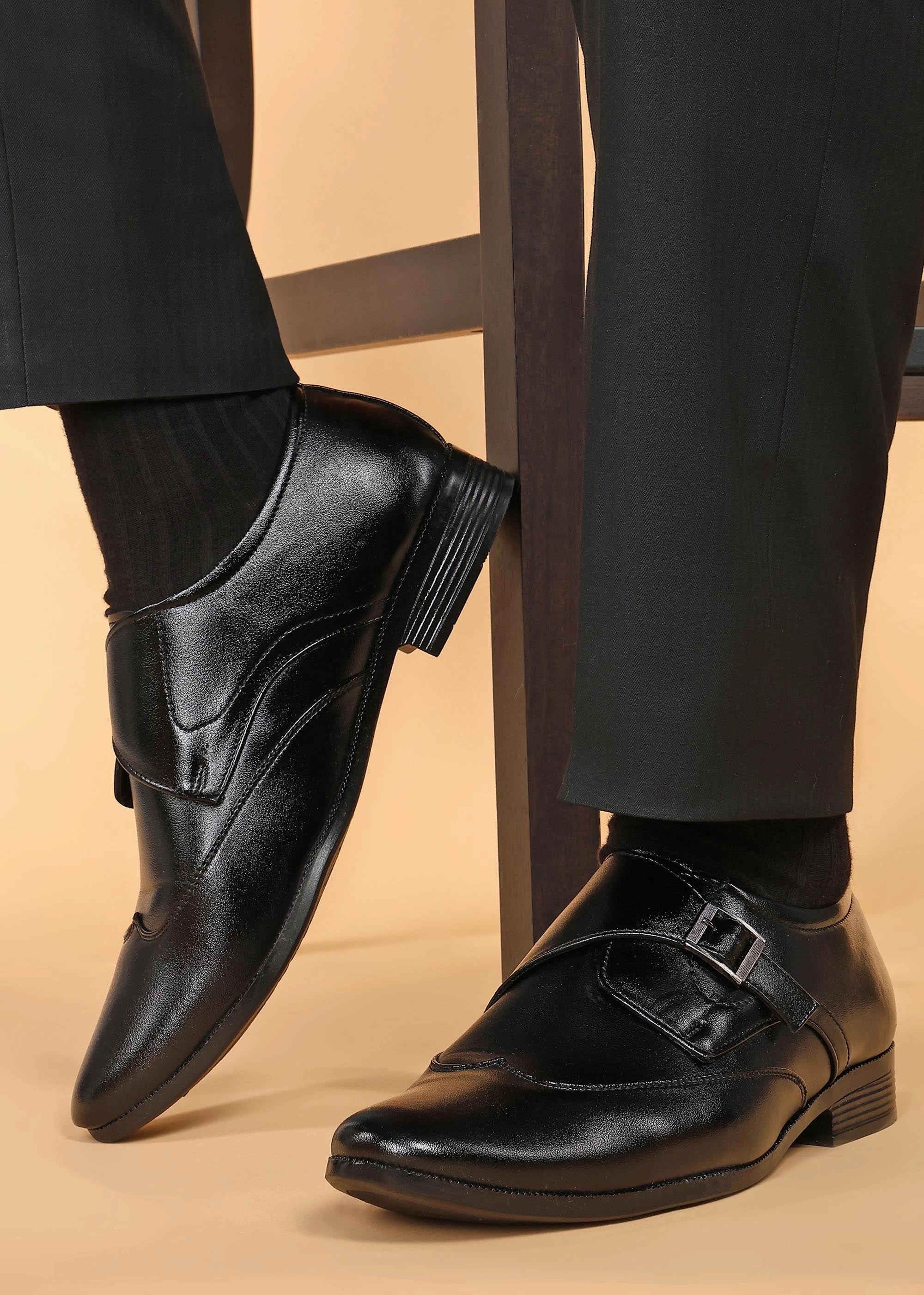 Orange Flats Shoes Paragon Men's Black Formal Shoes with Buckle| Durable & Sturdy for Outdoor Wear