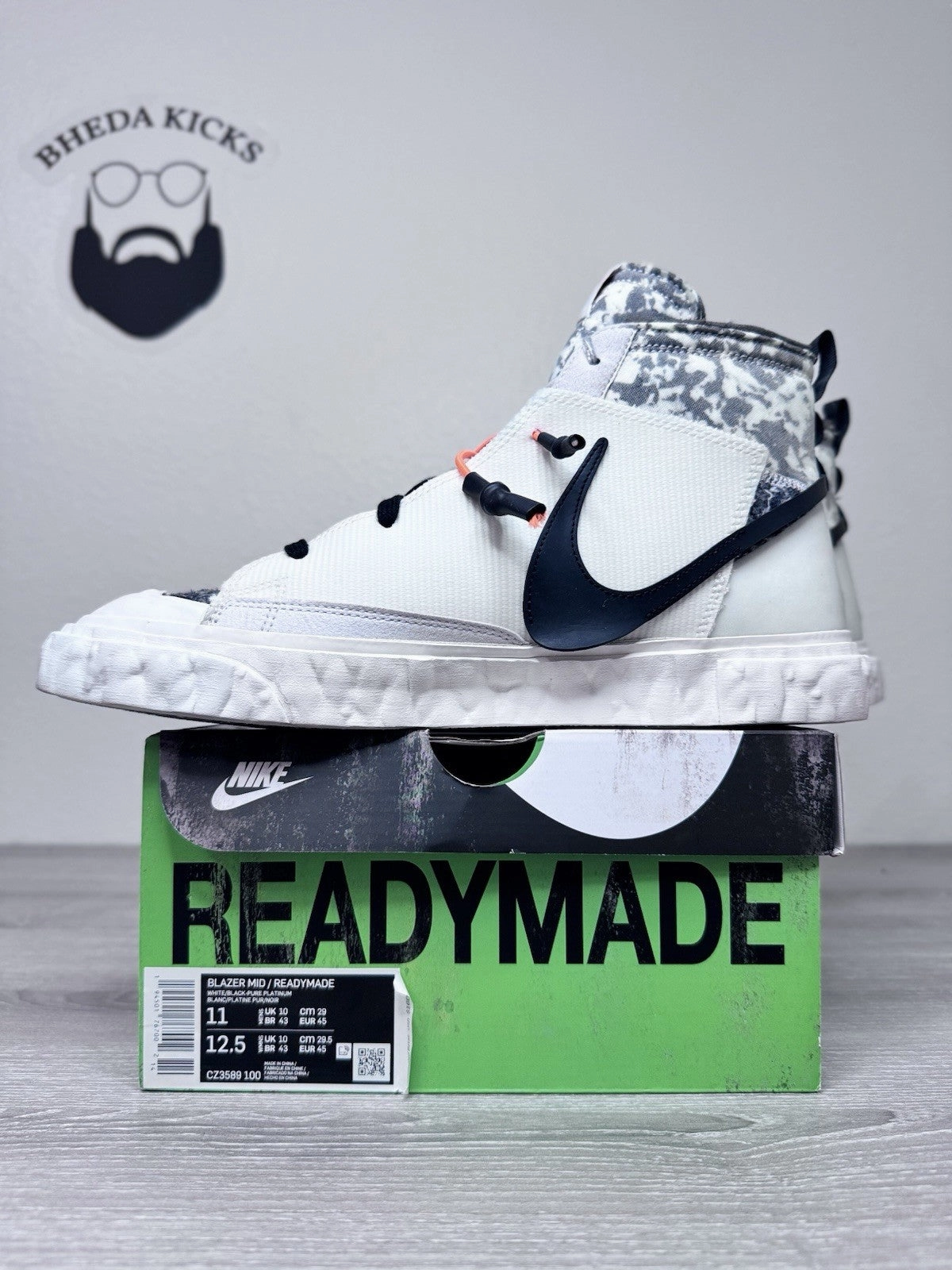 Size 11 - Nike Blazer Mid Readymade White Vast Grey Volt Orange CZ3589-100 Asics Minimalist Shoes