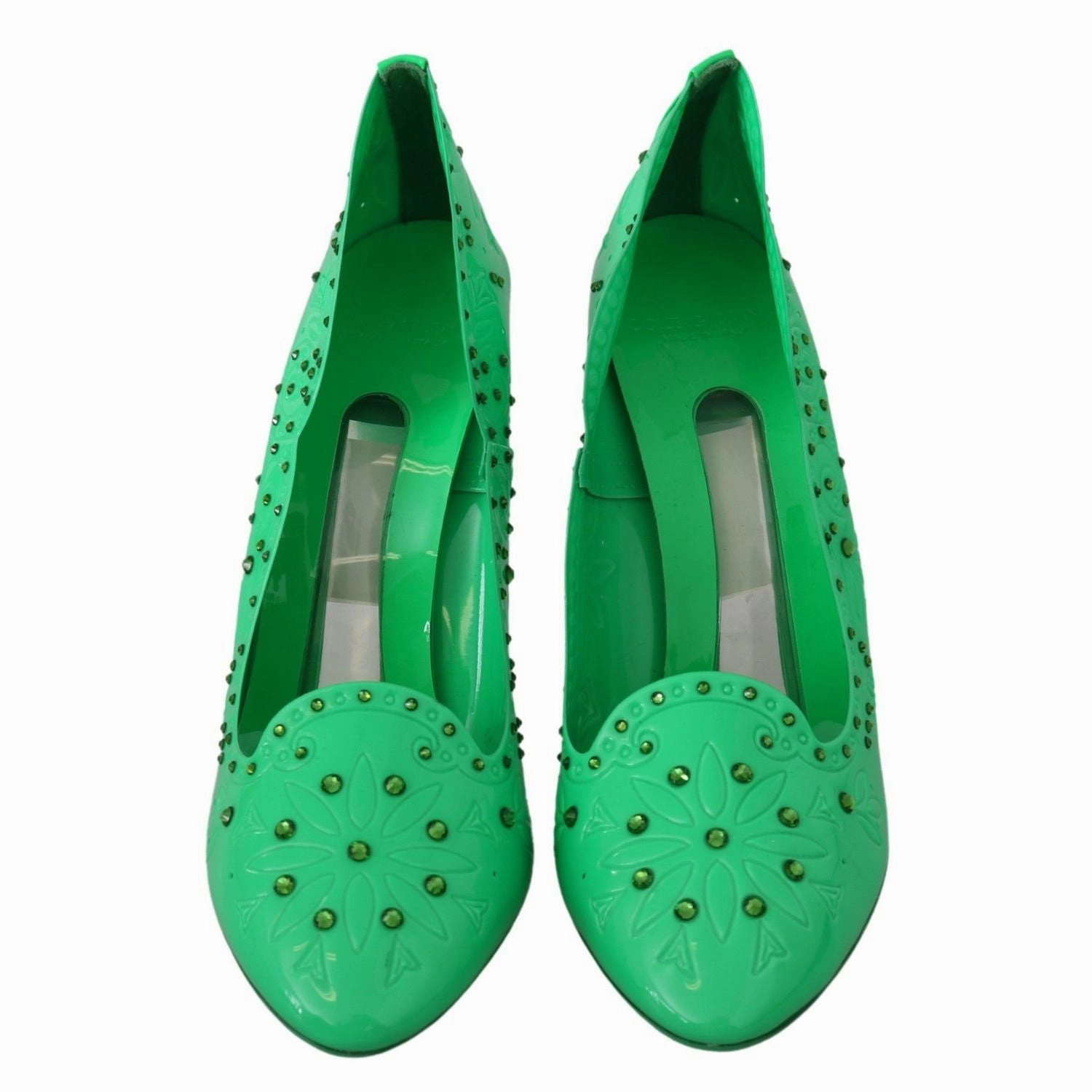 Dolce & Gabbana Green Crystal Floral Heels CINDERELLA Shoes Dv Sandals