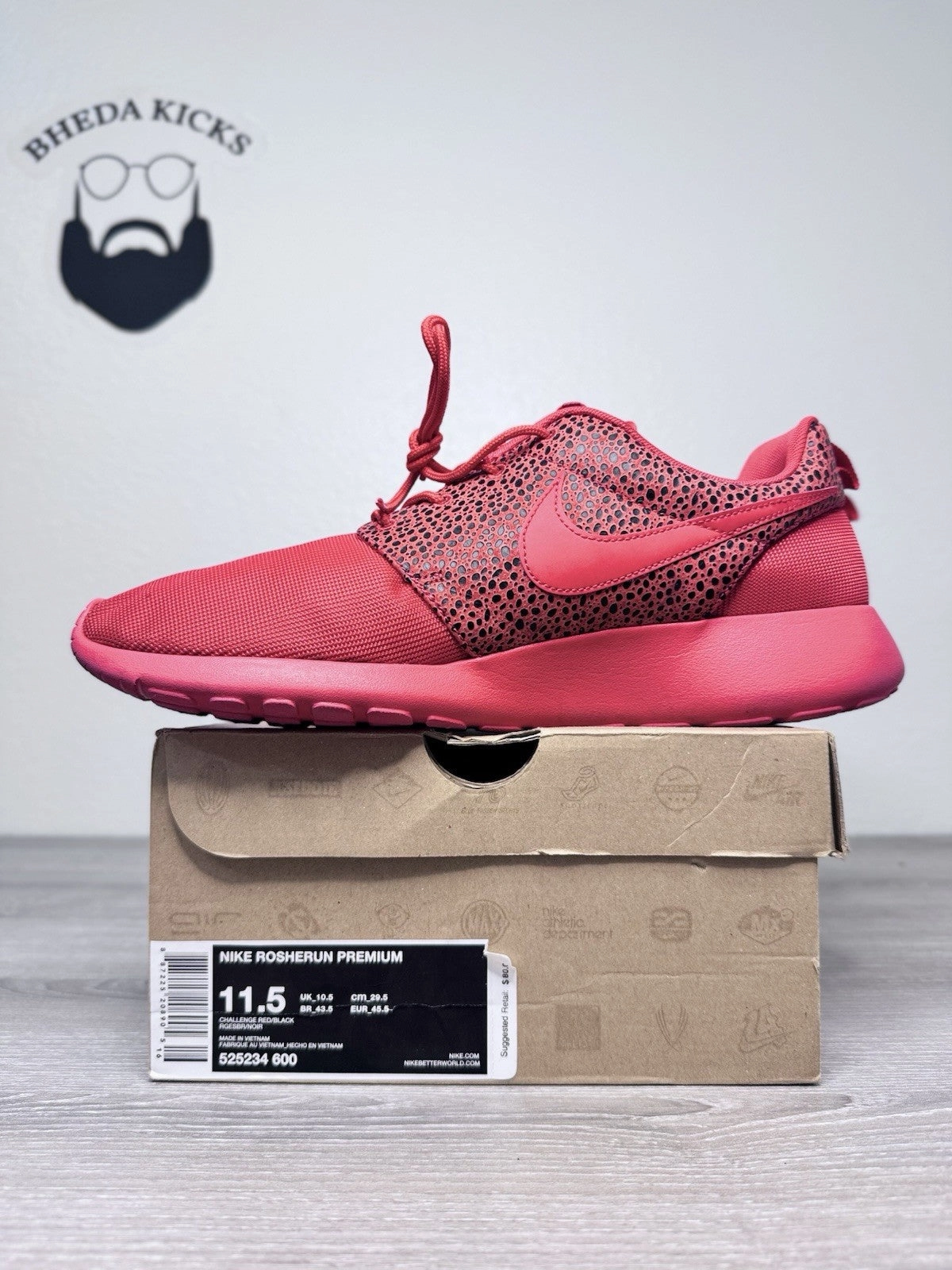 Asics Shoe Sale Size 11.5 - Nike Roshe Run Safari Challenge Red Authentic 525234-600